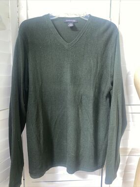 80s 90s Kenneth Cole New York Men's V Neck Pullover Sweater Dk Green Size Large